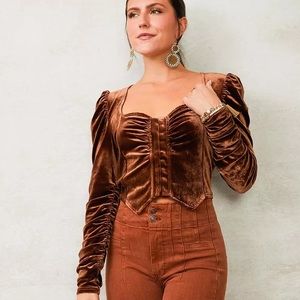 Willow and Root Brown Velvet Sweetheart Top S